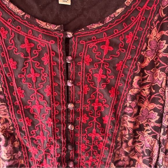 Lucky Brand Brown Peach Orange Floral Embroidered Blouse Size Small - Picture 7 of 7